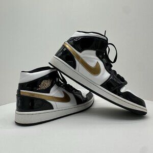2019 Air Jordan 1 Mid Patent SE Black / Metallic Gold - Whit 852542-007 Size 12